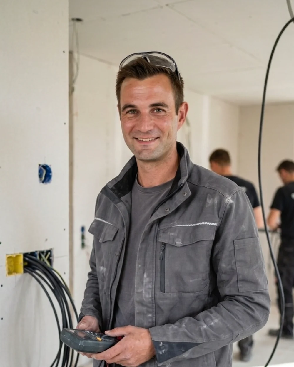 Patrick Rensch, Inhaber und Elektrotechnikermeister, auf der Baustelle